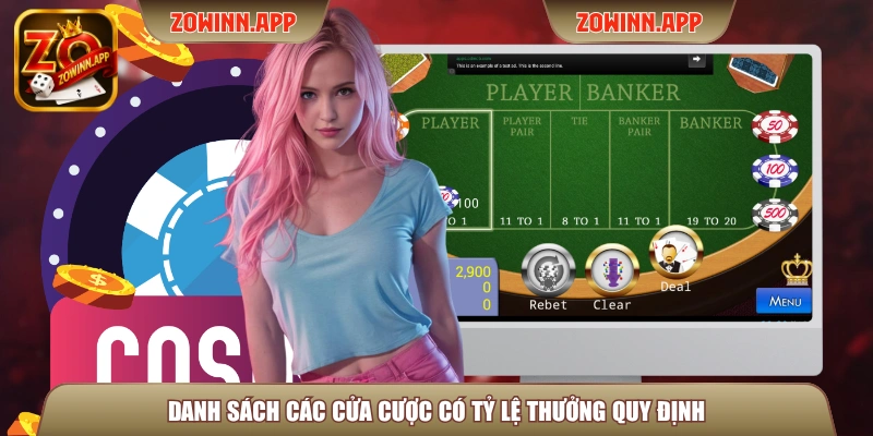 Danh sách các cửa cược có tỷ lệ thưởng quy định
